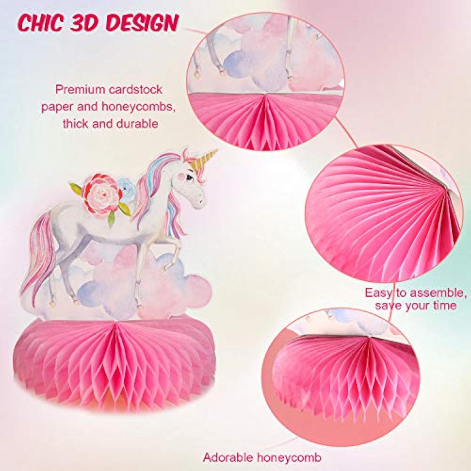 9-Piece Unicorn Rainbow Honeycomb Centerpiece for Birthday Party Decorations