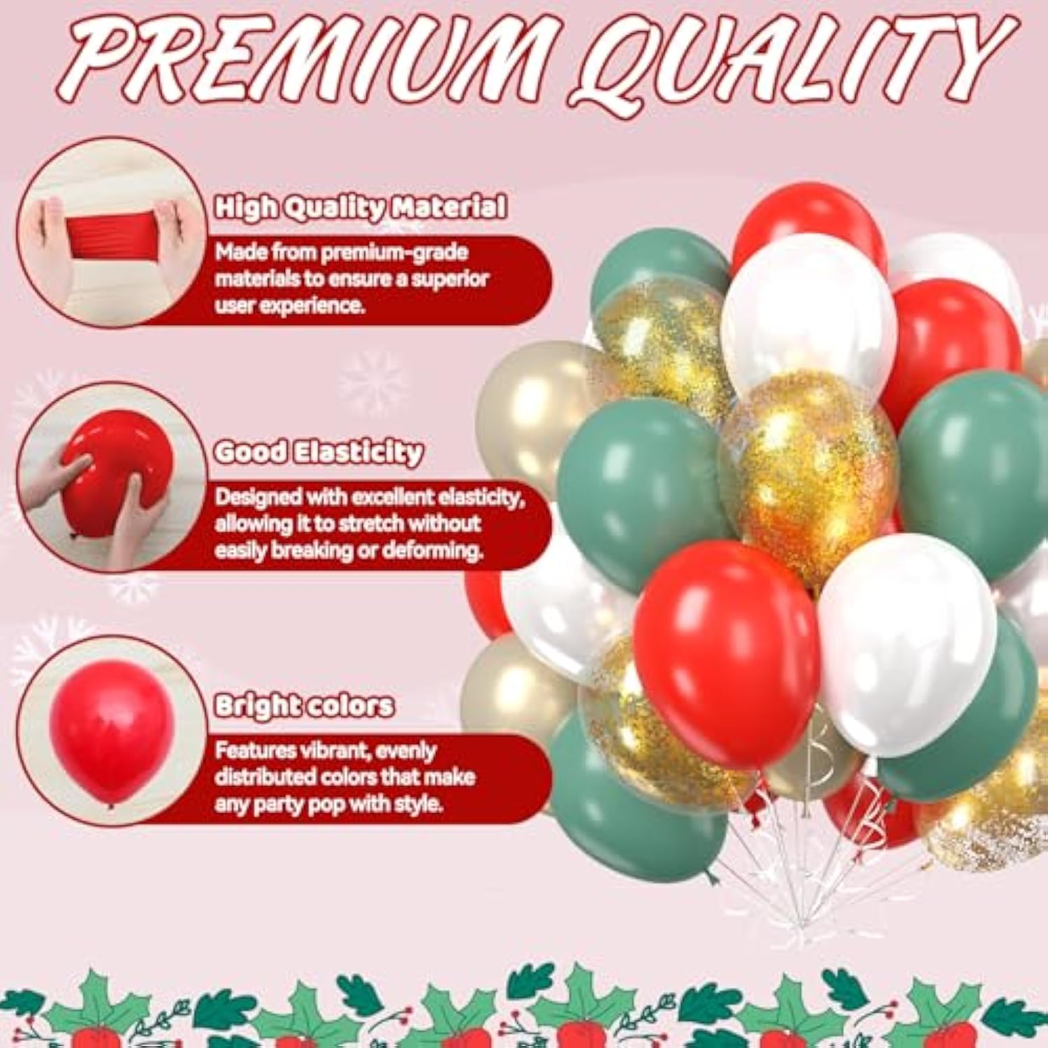 60pcs Christmas Balloons Red Green Gold Confetti Party Decor