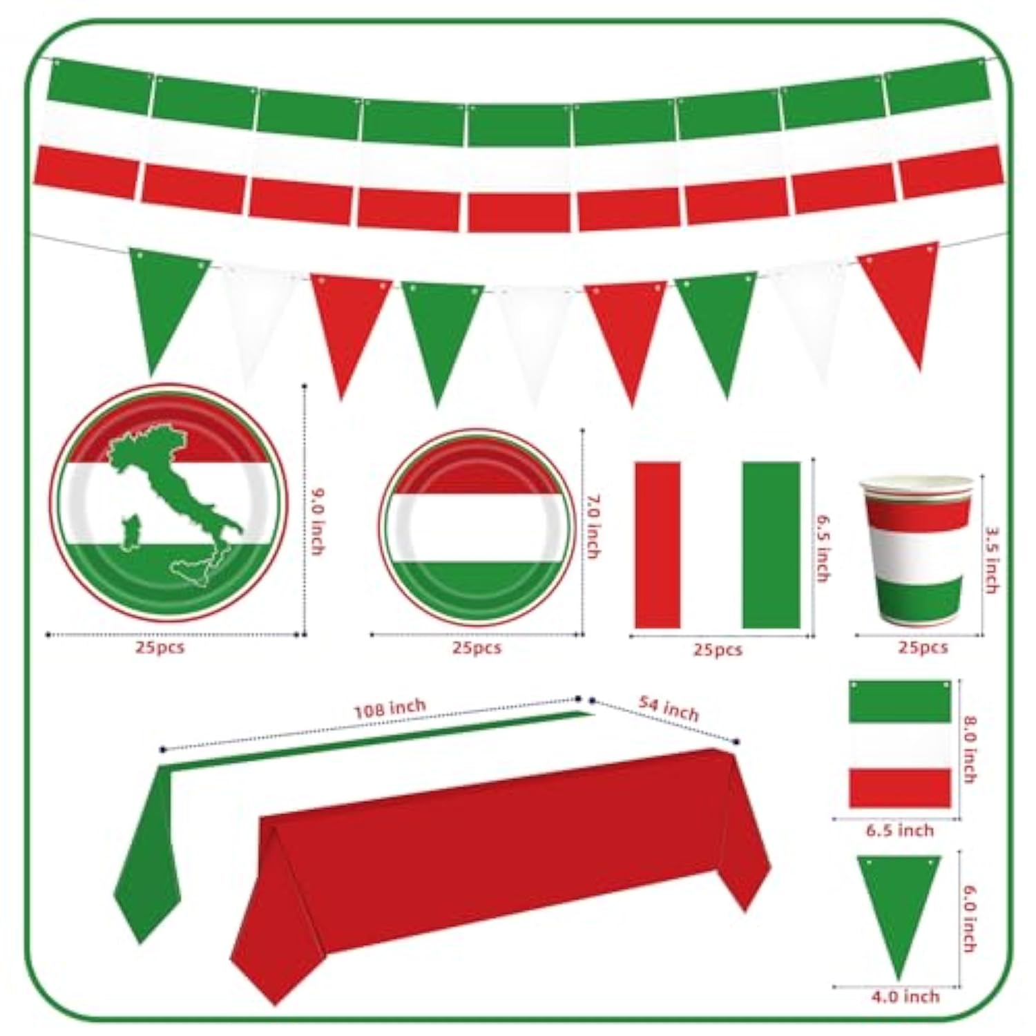 Italian Party Decorations Italy Flag Party Supplies Include Italian Flag Plates And Napkins Cups Banner Tablecloth For Red White And Green Italian Party Decor Italy Party Family Gathering,Serves 25