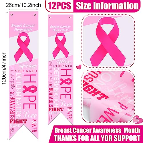 12 Pcs Breast Cancer Awareness Banner Accessories Pink Ribbon Sign