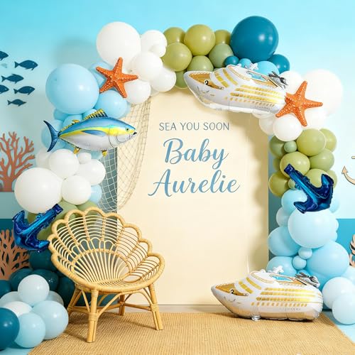 Cruise Ship Balloon with Anchor Foil Balloons, White and Gold Inflatable Cruise Liner Party Cruise Door Decorations, 2 Pack