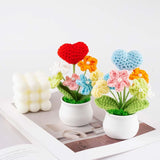 Knitting Crochet Flowers Potted Plants, Fake Forget Me Not Flowers And Knitted Heart For Friends, Family And Lover, Artificial Handmade Flowers For Birthday Valentine'S And Home Decor (Red)