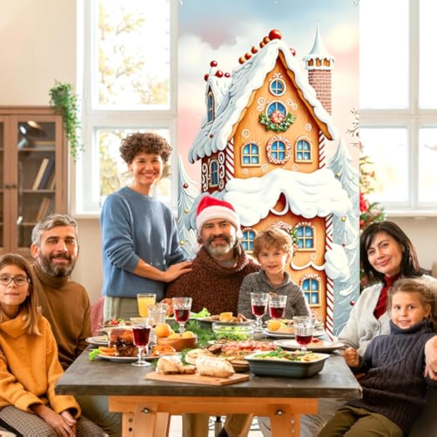 Christmas Gingerbread House Door Cover Peppermint Candy Cane Banner