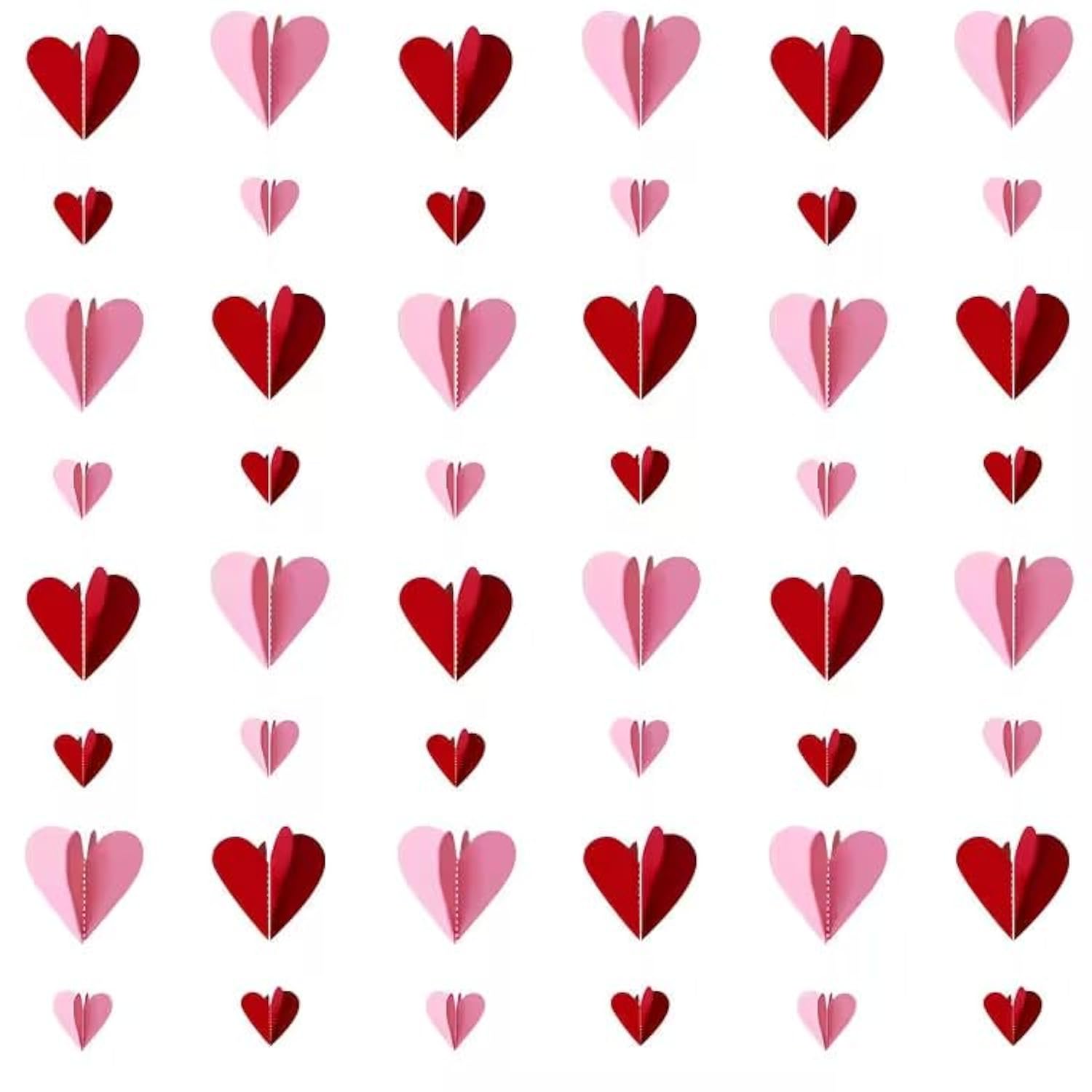 19.7Ft Valentines Day Decorations 3D Heart Garland Paper Hanging Streamers 32 Pcs Red Pink String Red Heart Shape Ornament For Valentines Anniversary Wedding Birthday Party Supplies