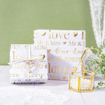 Wrapping Paper Roll, Bridal Shower Gift Wrap, Mini Roll, 17 Inches X 16.5 Feet, White And Gold Foil Love Design For Wedding, Anniversary, Engagement