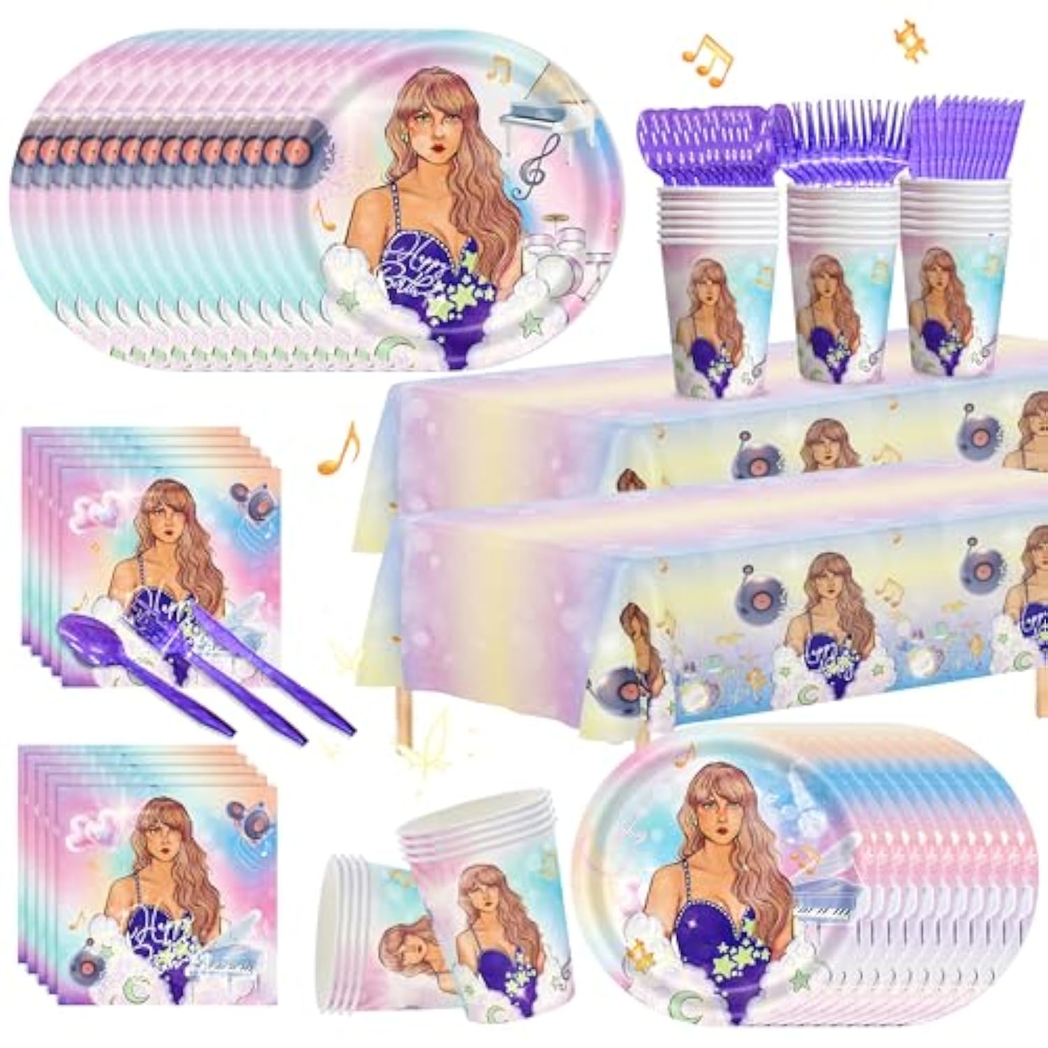 170Pcs Birthday Party Supplies Plates Napkins Tablecloth Girls Birthday Decorations Paper Cup Disposable Table Cover Fans Party Decor Severs 24 Guest