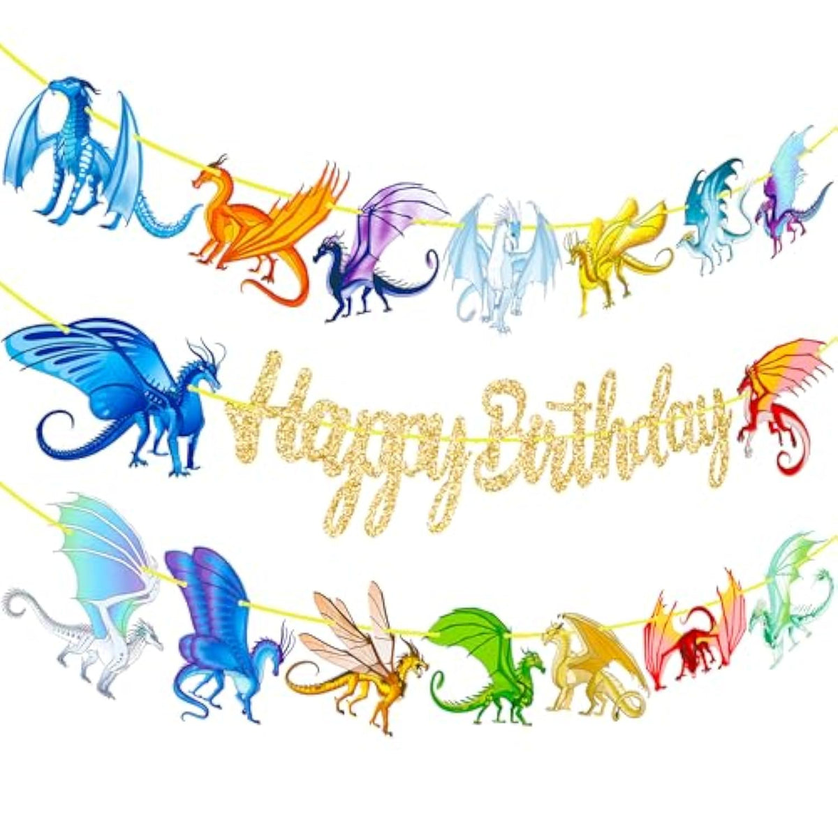 Dragon Birthday Party Banners Gold Happy Birthday Banners Fantasy Dragon Theme Birthday Party Hanging Decoration Baby Shower Supplies