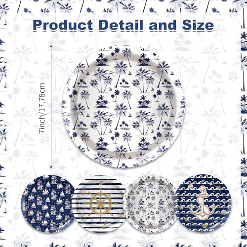 32 Pcs Nautical Anchor Paper Plates -7 Inch Nautical Disposable Navy Anchor Dessert Plates | Cruise Ship Party Decorations for Boys Birthday, Baby Shower, Sailor Boat Themed Party Supplies, 4 Styles