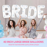 40 Inch-White Jumbo Bride Balloons+Blue Bows, Balloon Banner For Wedding Engagement, Bridal Shower Decorations, Bride Balloons Bachelorette, Bride To Be Party Accessories, Bridal Photo Booth