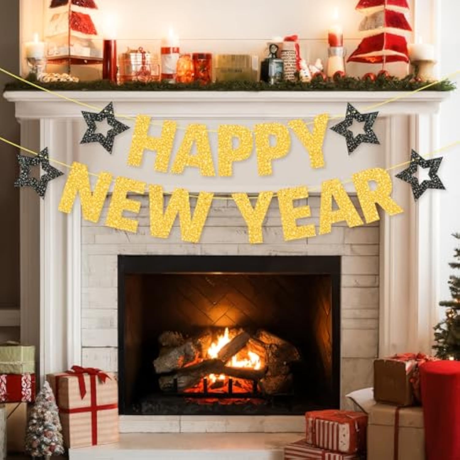 Pre-Strung Gold Glitter Happy New Year 2026 Banner Party Decorations