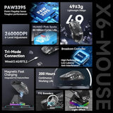 X6 Lightweight Wireless Gaming Mouse With Rgb Backlight Charging Base,Tri-Mode Wired/2.4Ghz/Bt5.2,26K Dpi, Paw3395 Optical Sensor,Huano Switch,5Programmable Buttons,Pc/Mac(Black+Sticker)