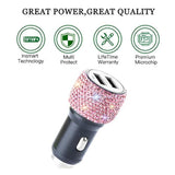 Dual Usb Car Charger, Car Adapter Bling Bling Rhinestones Crystal Car Decorations For Fast Charging Car Decors For Iphone Xs Max X Plus, Ipad Pro/Mini, Samsung