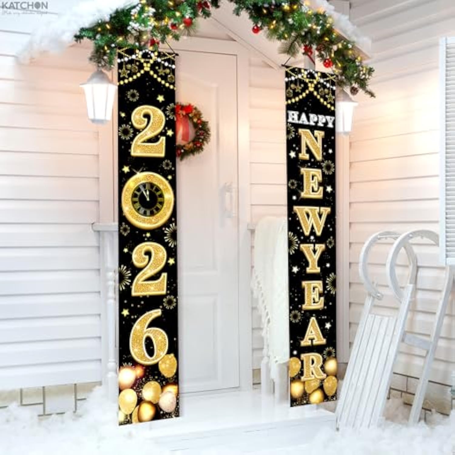 Xtralarge 2026 Happy New Year Banner – 72X12 Inch | Black And Gold Happy New Year Door Banner For New Years Decorations 2026 | Porch Banner For New Years Eve Party Supplies 2026 | Nye Decor