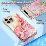 Compatible With Iphone 13 Pro Max Case 6.7 Inch 2021,Marble Pattern 3 In 1 Heavy Duty Shockproof Full Body Rugged Hard Pc+Soft Silicone Drop Protective Women Girl Phone Cases, Rose Gold