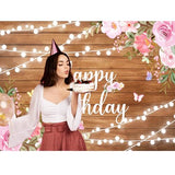 Happy Birthday Backdrop Banner for Women Rustic Wooden 7X5ft (84x59 inch) Large Happy Birthday Banner Decorations Pink Floral Party Decoration Background for 20th 30th Women Girl