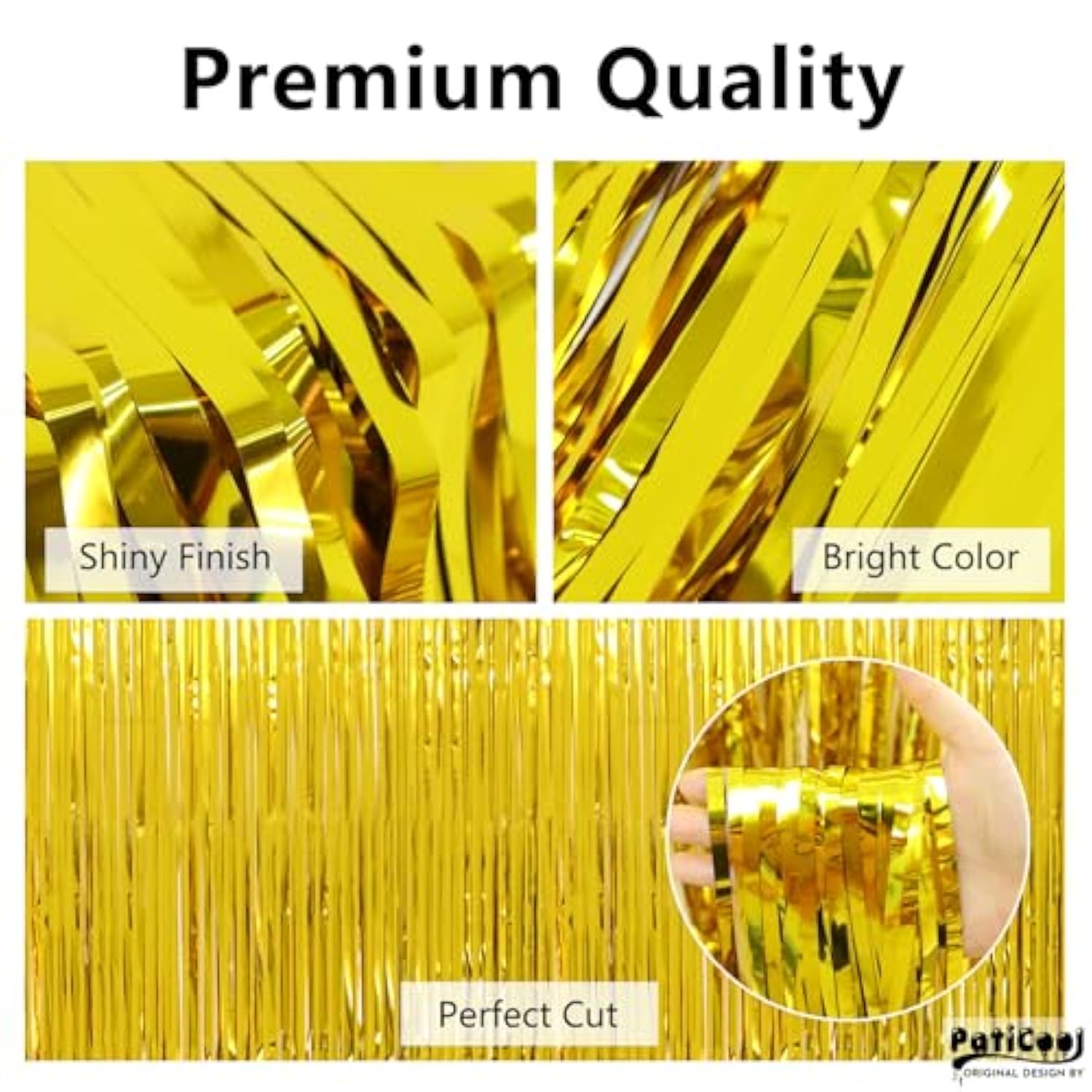 Thicken Gold Streamers 4 Pack 3.2 X 8.2 Ft, Golden Tinsel Backdrop Curtains, Foil Fringe Photo Backdrop For Birthday, Prom, Hollywood, Anniversary Party Decorations
