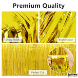 Thicken Gold Streamers 4 Pack 3.2 X 8.2 Ft, Golden Tinsel Backdrop Curtains, Foil Fringe Photo Backdrop For Birthday, Prom, Hollywood, Anniversary Party Decorations