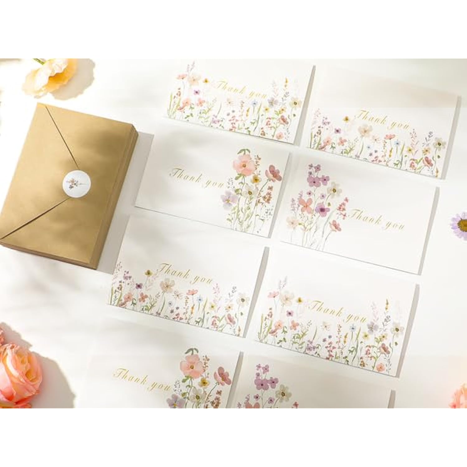 Thank You Cards With Envelopes & Stickers – 20-Pack Watercolor Floral Blank Note Cards, 4" X 6", Heavy 300Gsm Cardstock For Weddings, Baby Showers & Business