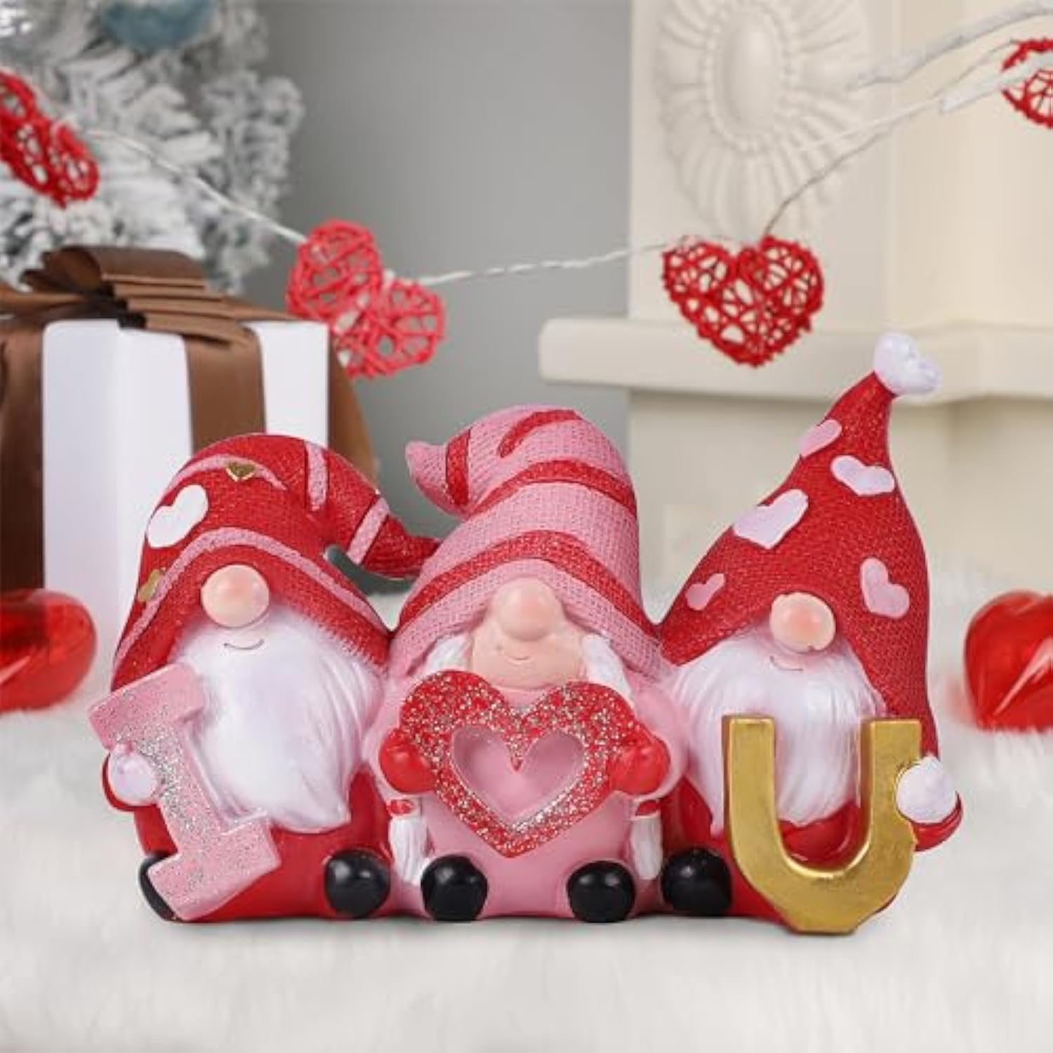 Valentines Gnomes Statue, I Love U Red Resin Gnome Valentine Decor, Valentine Gift Tabletop Ornament, Swedish Tomte Handmade Bride And Groom Gifts For Him Home Table Decoration