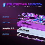 Compatible With Galaxy S24 Fe 5G Case,Glow In The Dark Three Layer Heavy Duty Shockproof Protection Hard Plastic Bumper+Soft Silicone Protective Case For Samsung Galaxy S24 Fe,Dark