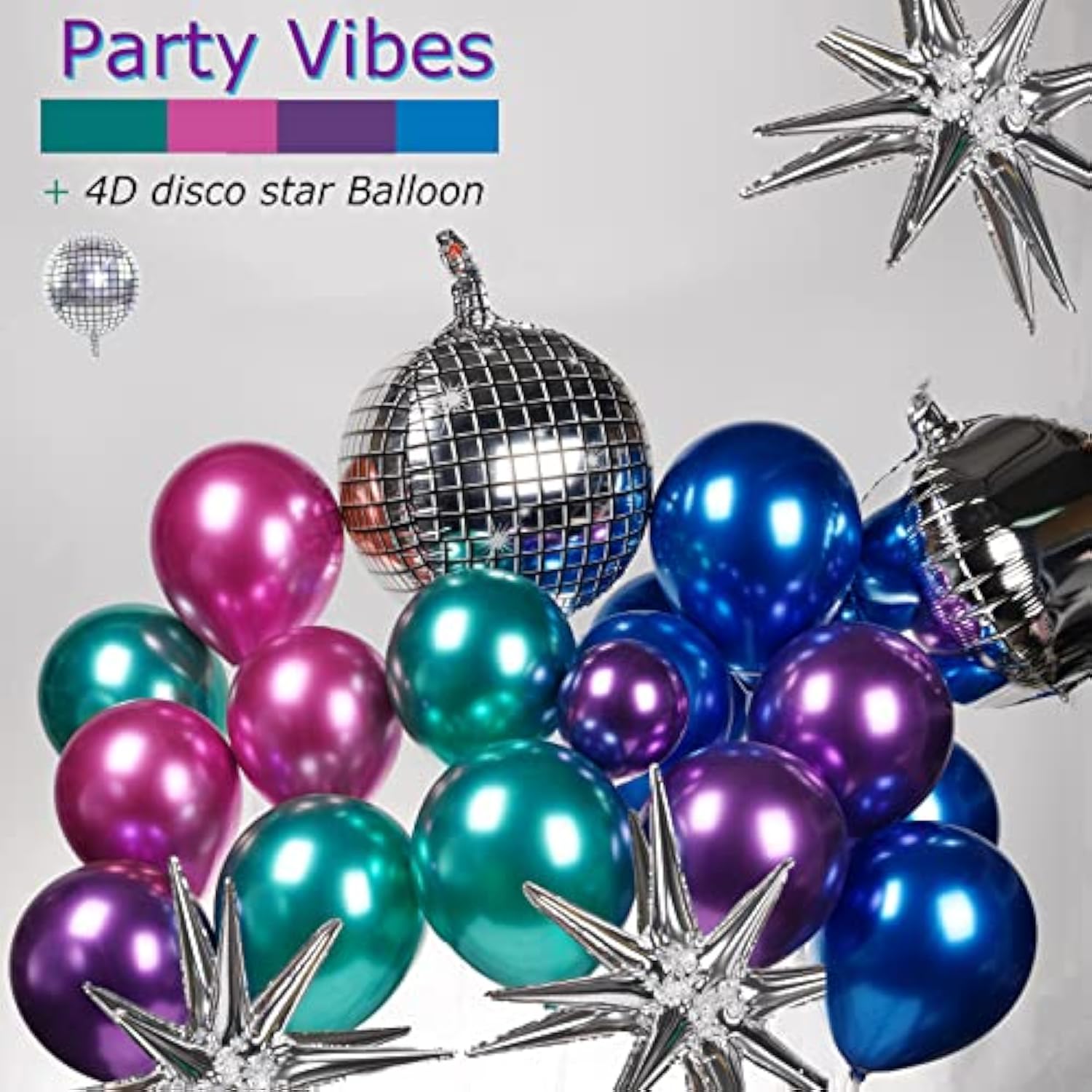 Metallic Balloon Garland Kit 135Pcs Disco Party Decorations With Chrome Blue Red Purple Silver Disco Ball Balloons For 80S 90S Themed Birthday Graduation 2025 Grad Party Eve Decorations