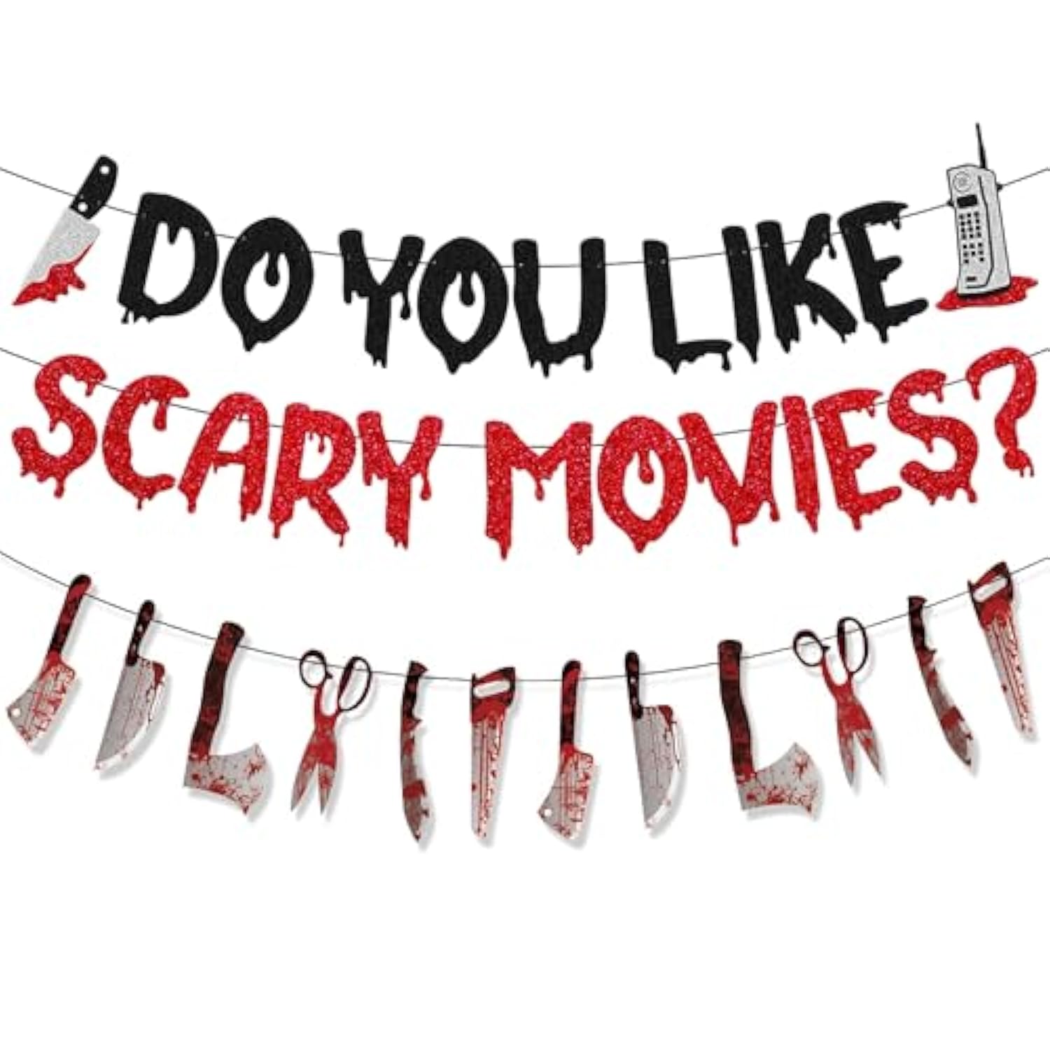 Glitter Happy Birthday Banner for Scream Horror Theme Parties