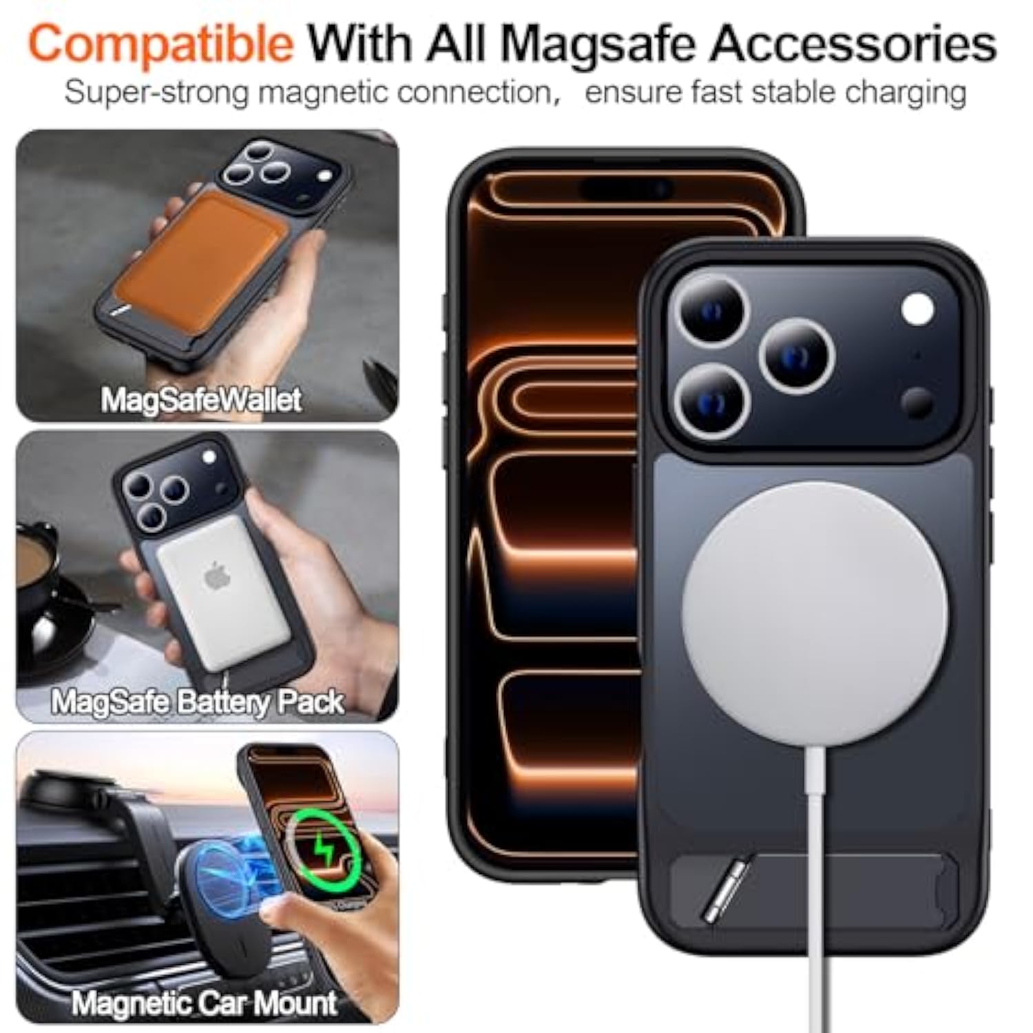 For Iphone 17 Pro Case With Kickstand,[Compatible With Magsafe] [12Ft Military Grade Protection] Slim Translucent Matte Shockproof Phone Case,6.3",Black