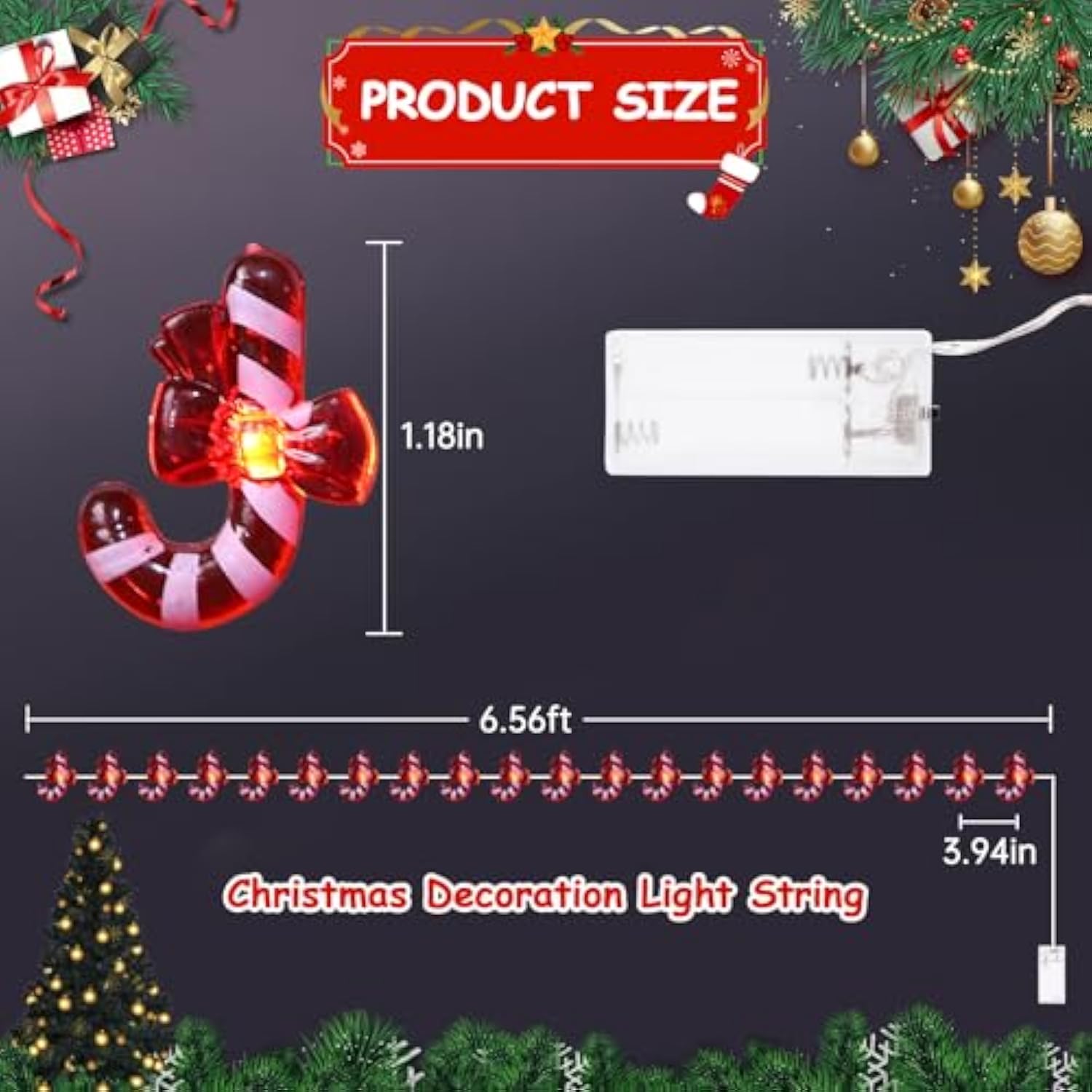 Candy Cane Led String Lights Warm Fairy Lights 6.56Ft 20Led Christmas Lights Decoration For Indoor Outdoor Winter Party