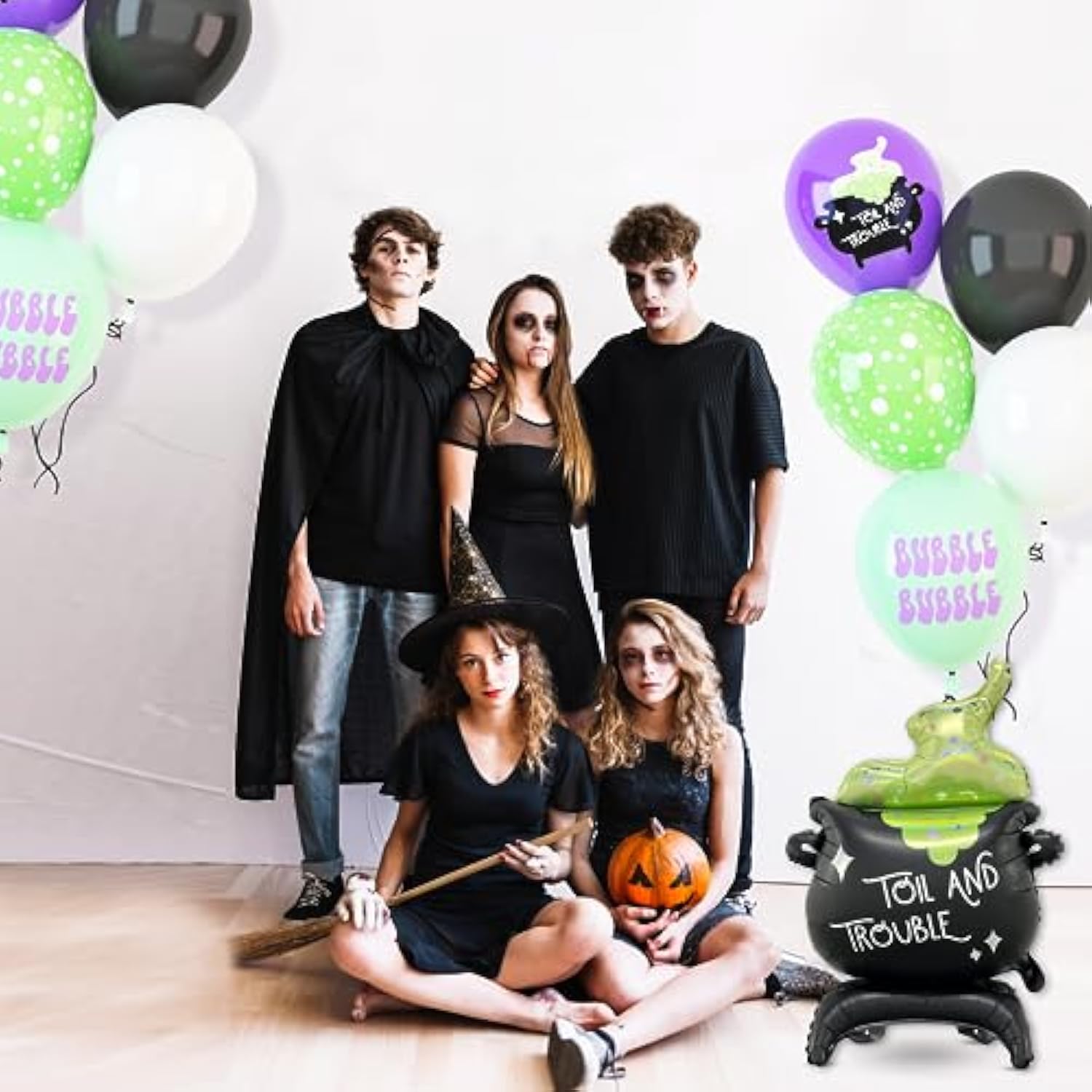 50PCS Halloween Cauldron Foil Balloons 30" Black Green Arch Kit Party Decor