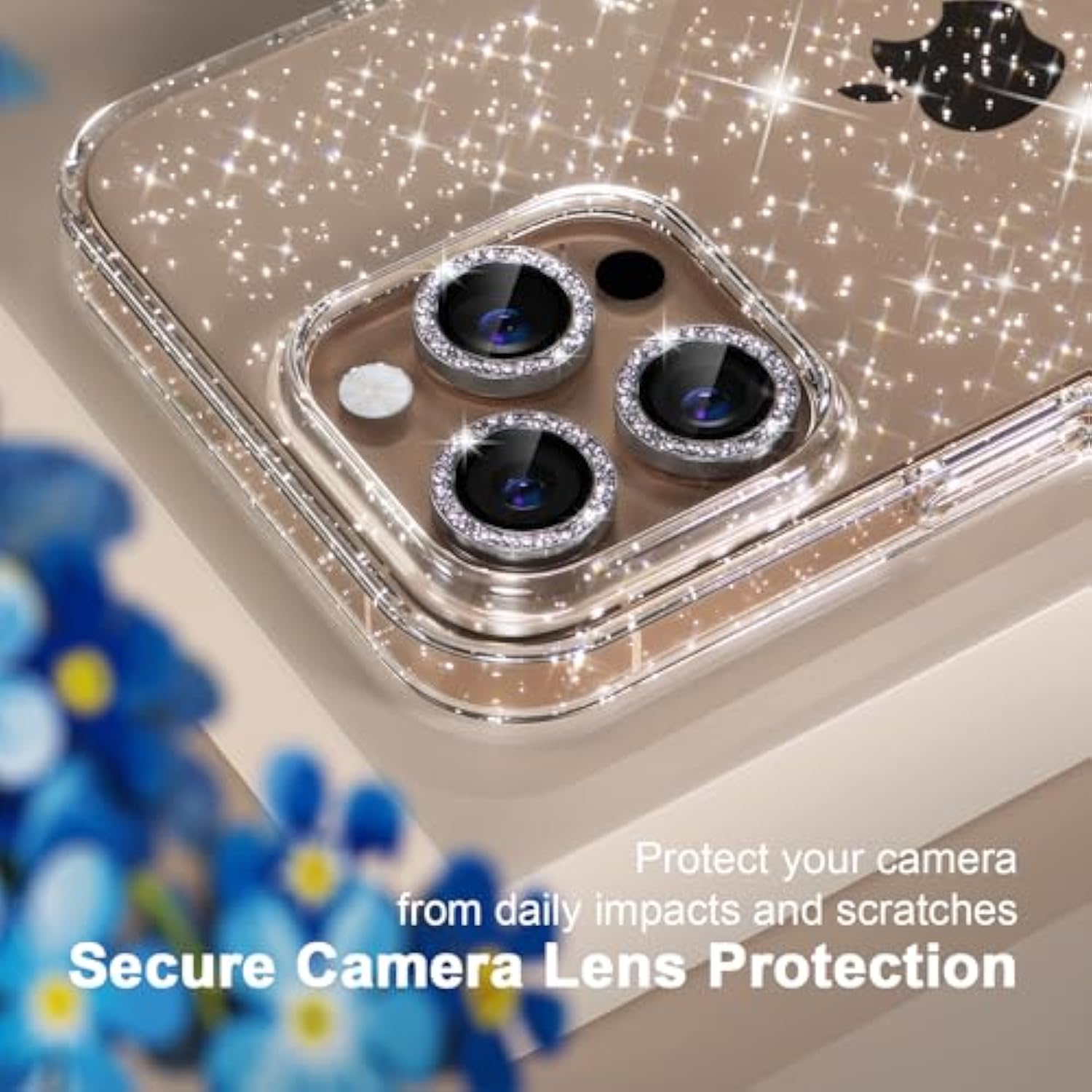 iPhone 16 Pro Case, Cute Clear Glitter, 3 Diamond Lens Protectors, 2 Screen Protectors
