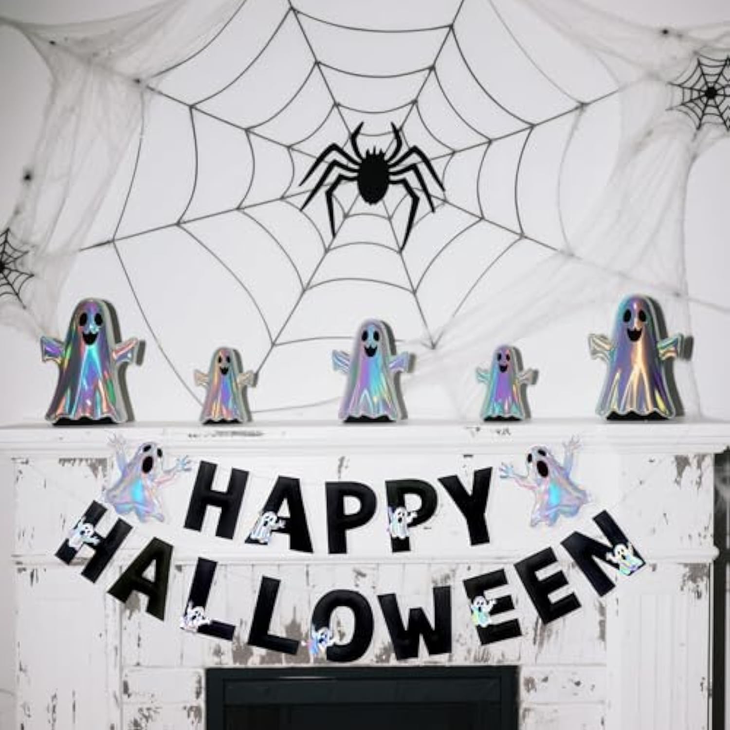 Pre-Strung Handmade Felt Halloween Sign with Iridescent Ghost Banner Decor