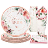 100 Pcs Floral Paper Plates, Bridal Shower Paper Plates And Cups And Napkins Sets Party Supplies For Wedding Bridal Shower Engagement, Serve For 25 Guests