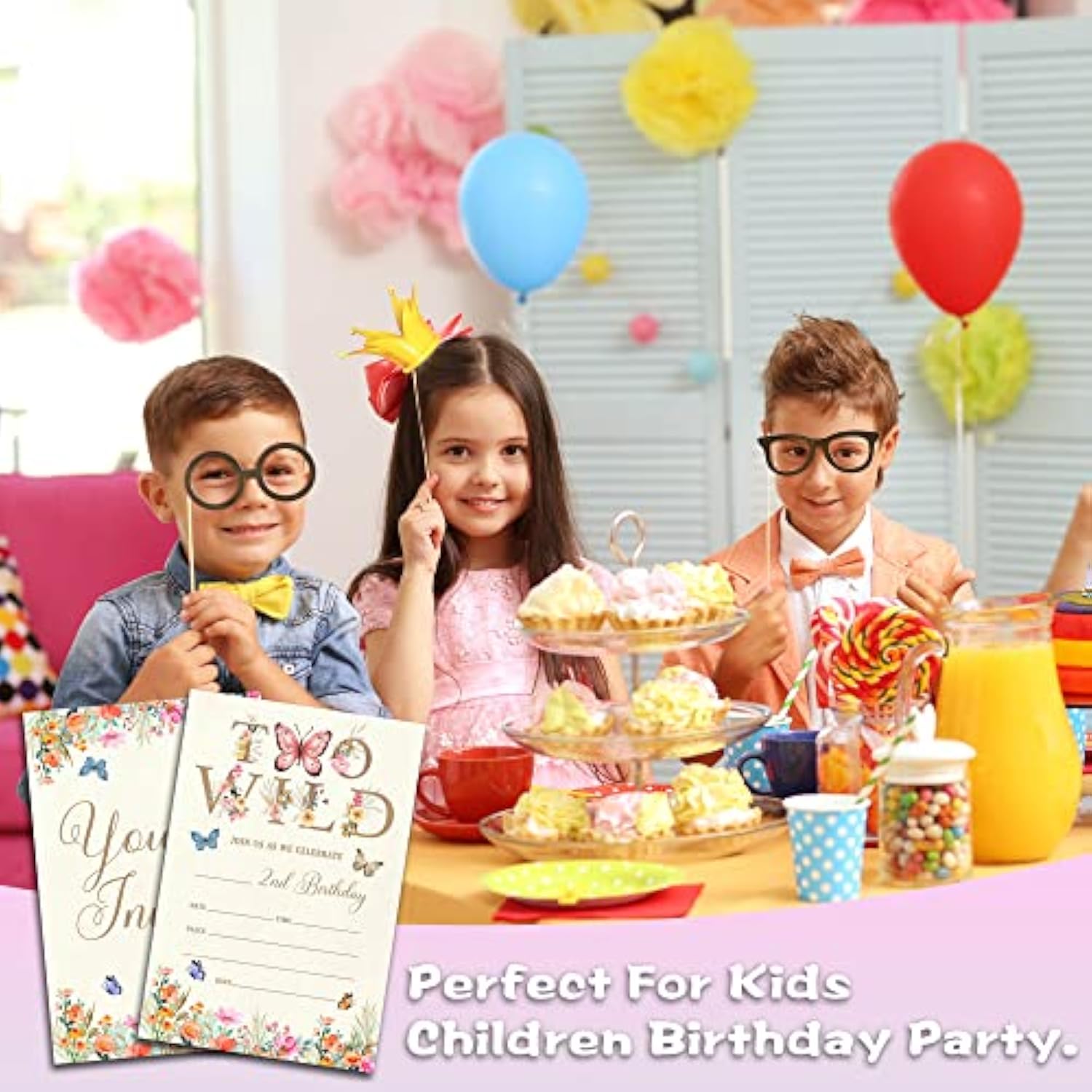 Butterfly Birthday Invitations For Boys Girls, Two Wild Birthday Party Supplies And Decoration, 20 Cards With 20 Envelopes -A06
