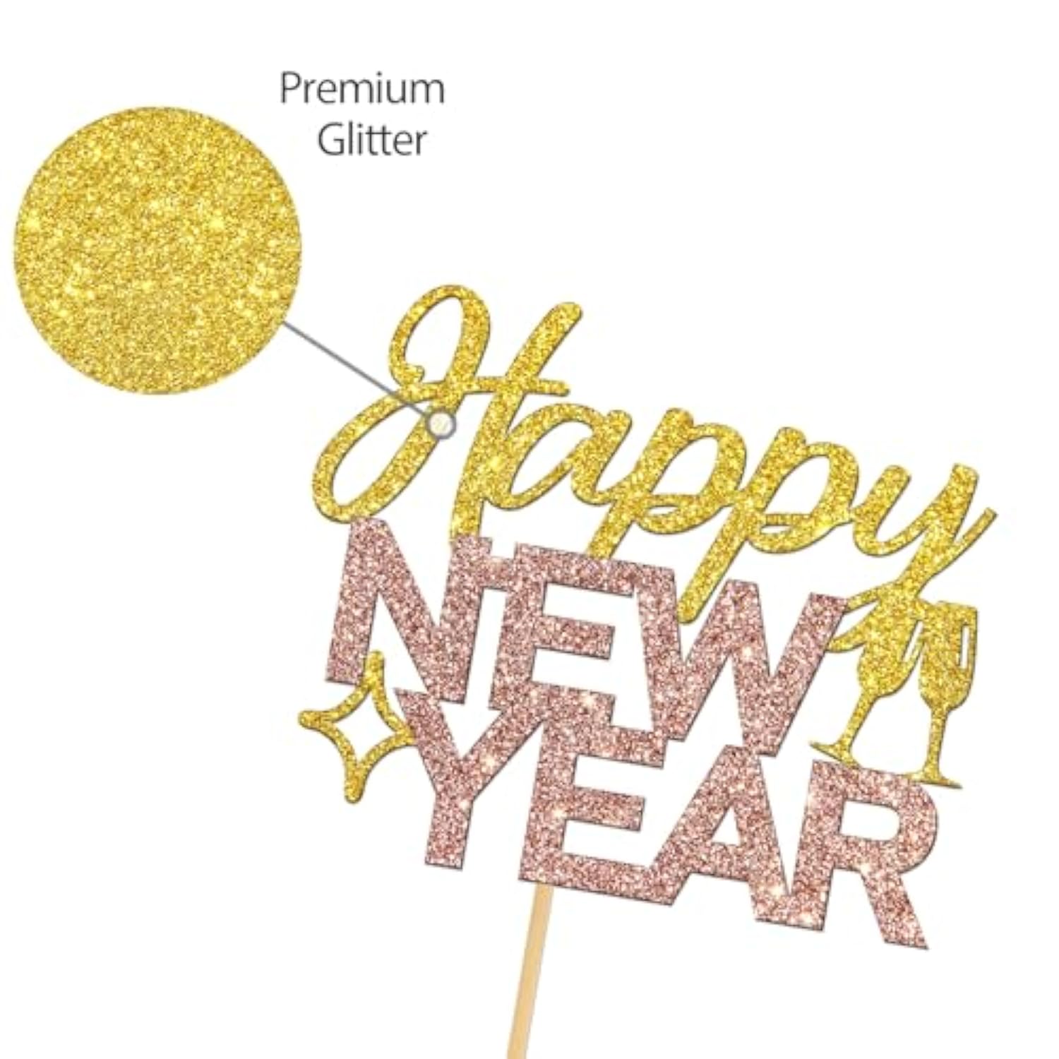 Gold Glitter New Year 2026 Cake Topper Wall Table Party Decoration