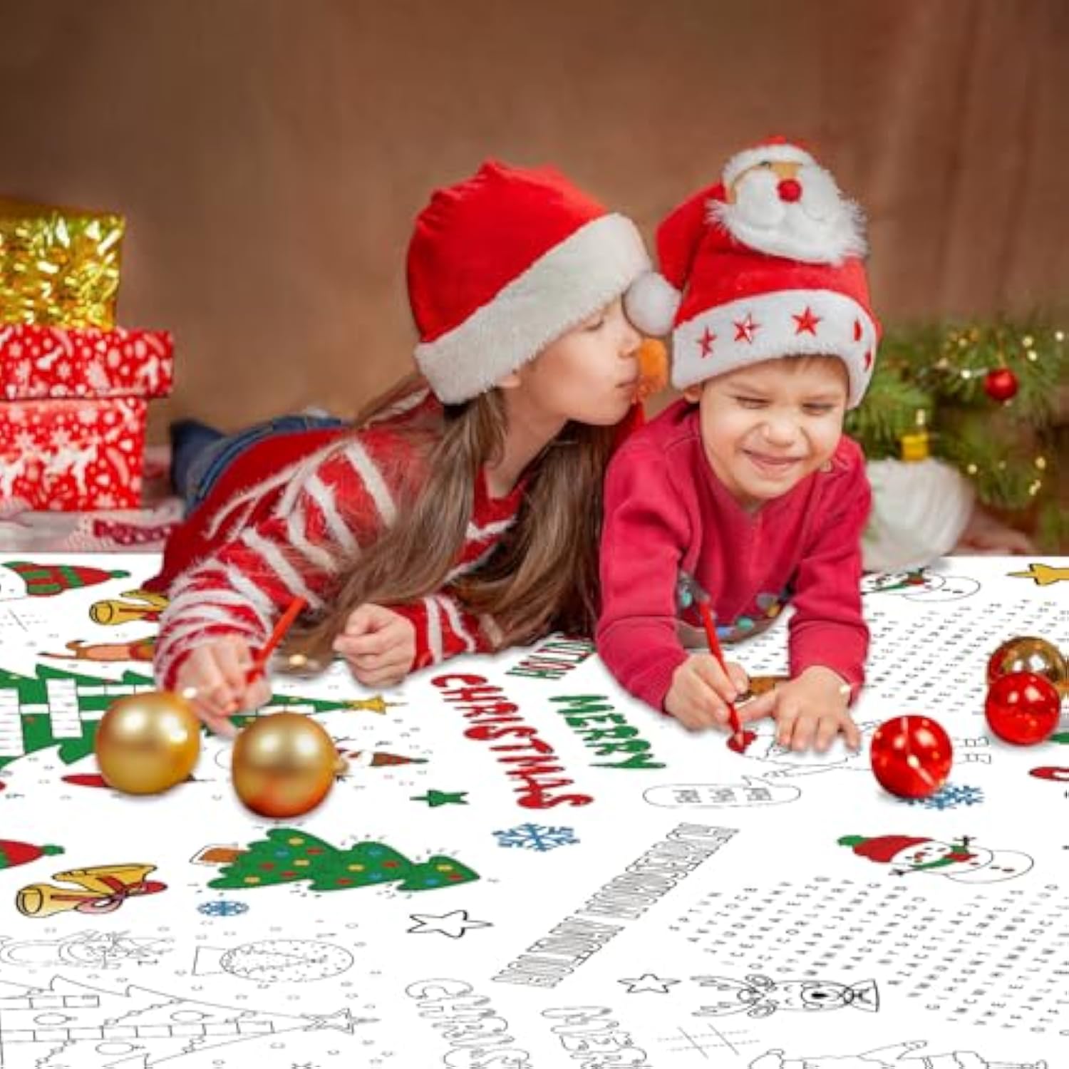 4Pack Christmas Coloring Tablecloths, Rectangular Paper Xmas Table Covers, Giant Coloring Poster Santa Claus Snowman For Kids Winter Holiday New Year Merry Christmas Party Supplies, 54 X 108Inch