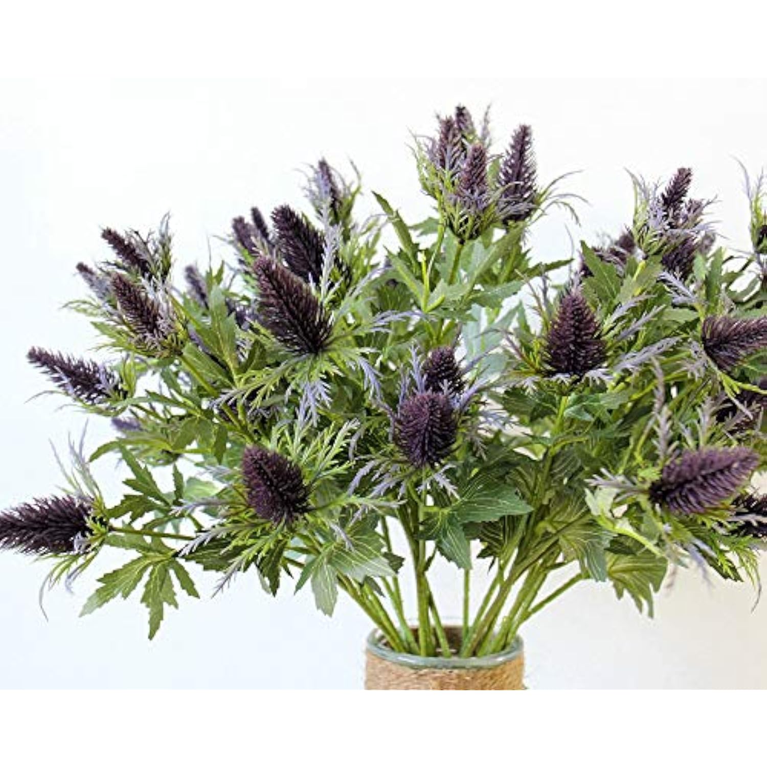 Artificial Flowers Artificial Thistle Spray Eryngo Fake Eryngium Foetidum Simulation Sea Holly For Wedding Bouquet Centerpiece Home Decor (Purple Gray, 3)