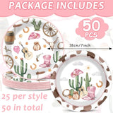 50Pcs Western Cowgirl Party Paper Plates Cowgirl Party Decorations For Girls Pink Western Theme Dessert Plates Wild West Cow Print Tableware Decor For Baby Shower Rodeo Birthday Serves 50