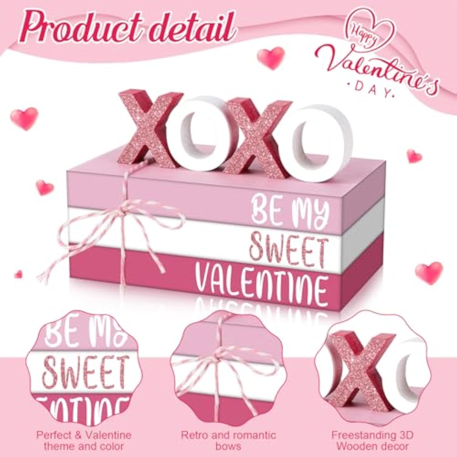 2 Pcs Pink Valentine'S Day Tiered Tray Decor Bundle, Rustic Wood Decorative Book Stack,Be My Sweet Valentine Love Table Sign With Twine For Farmhouse Shelf Home Tiered Tray Decor(Pink)