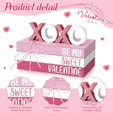 2 Pcs Pink Valentine'S Day Tiered Tray Decor Bundle, Rustic Wood Decorative Book Stack,Be My Sweet Valentine Love Table Sign With Twine For Farmhouse Shelf Home Tiered Tray Decor(Pink)