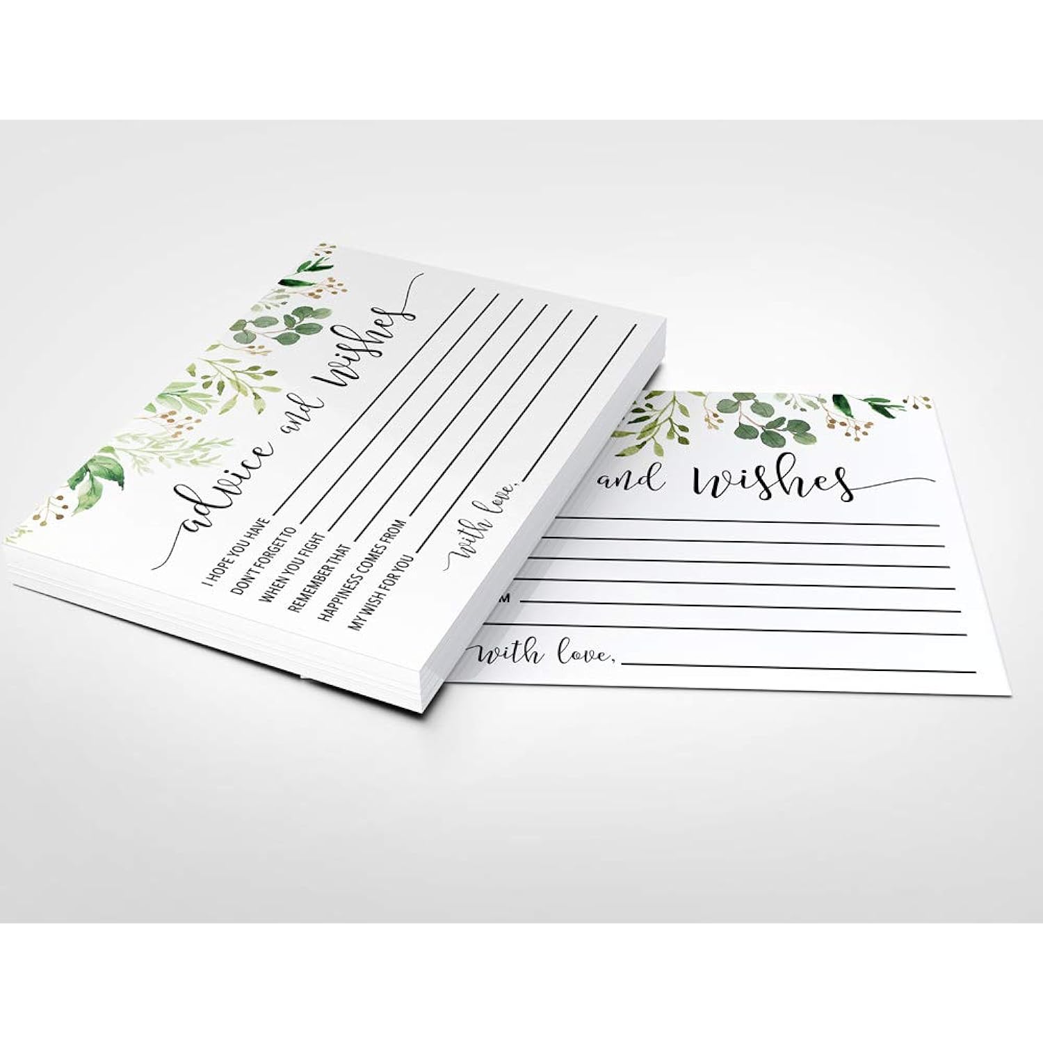 Advice And Wishes For The Mr And Mrs – Wedding Advice Cards For Bridal Shower, Games And Favors For Guests, Eucalyptus Greenery Decor, 50 Cards