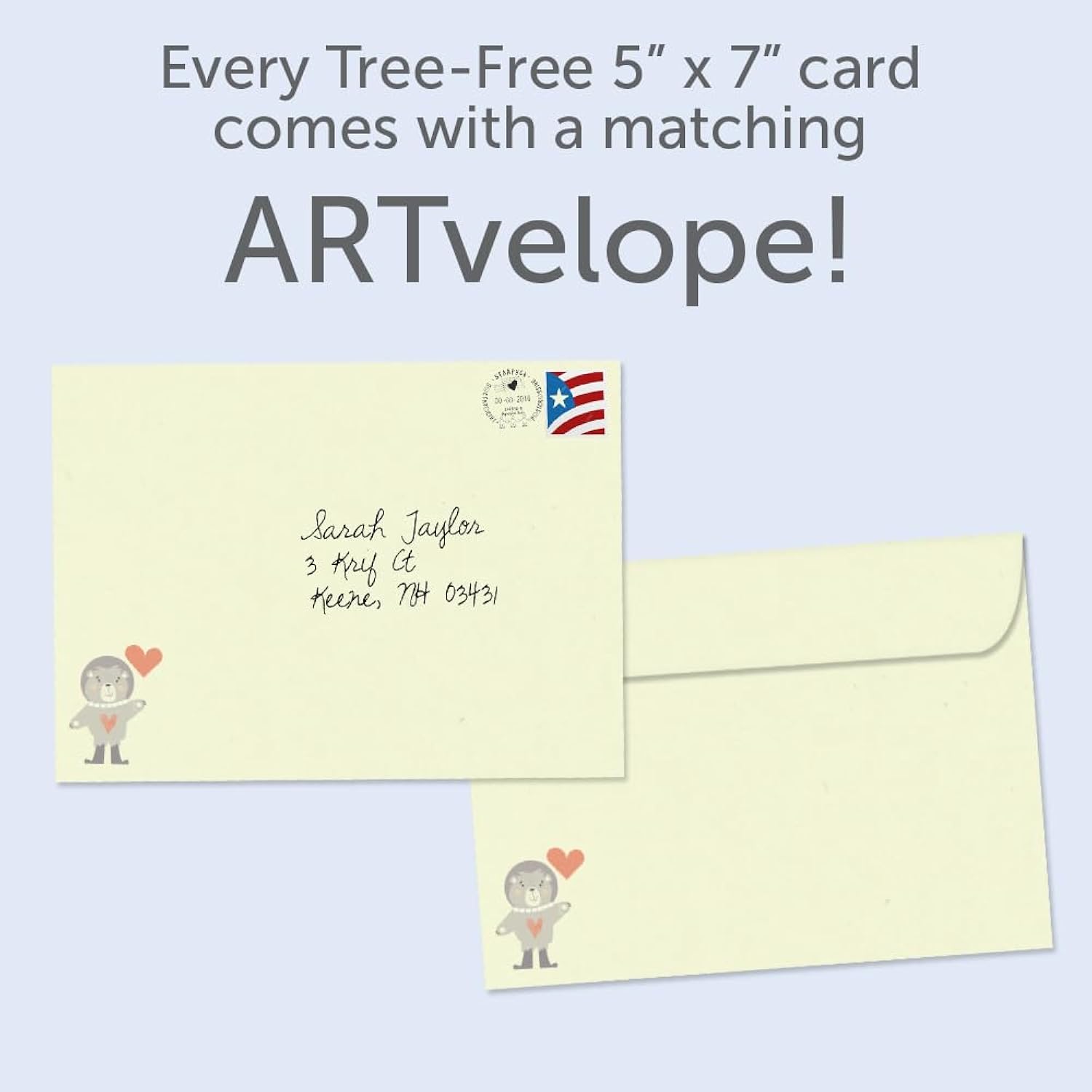 Tree-Free Greetings - Valentine's Day Greeting Cards - Artful Designs - 2 Cards + Matching Envelopes - Made in USA - 100% Recycled Paper - 5 x 7 - Beary Much World (GT64373)
