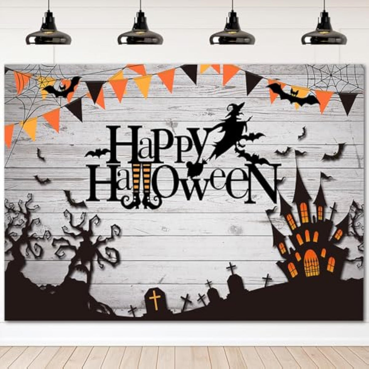 Happy Halloween Backdrop 7x5ft Spider Web Witch Bats Photo Booth Party Decor
