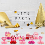 9Pcs Mother’S Day Honeycomb Decorations – Heart, Flower, Gift, And Cake Stand-Up Displays For Party And Home Décor – Mother’S Day Party Supplies