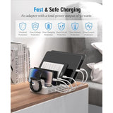 Charging Station Multiple Charger Station - 2025 New 6-Port Usb Fast Charging Dock 50W Organizer Station With Watch Charger For Iphone|Android Cell Phone|Ipad|Kindle|Watch|Tablet
