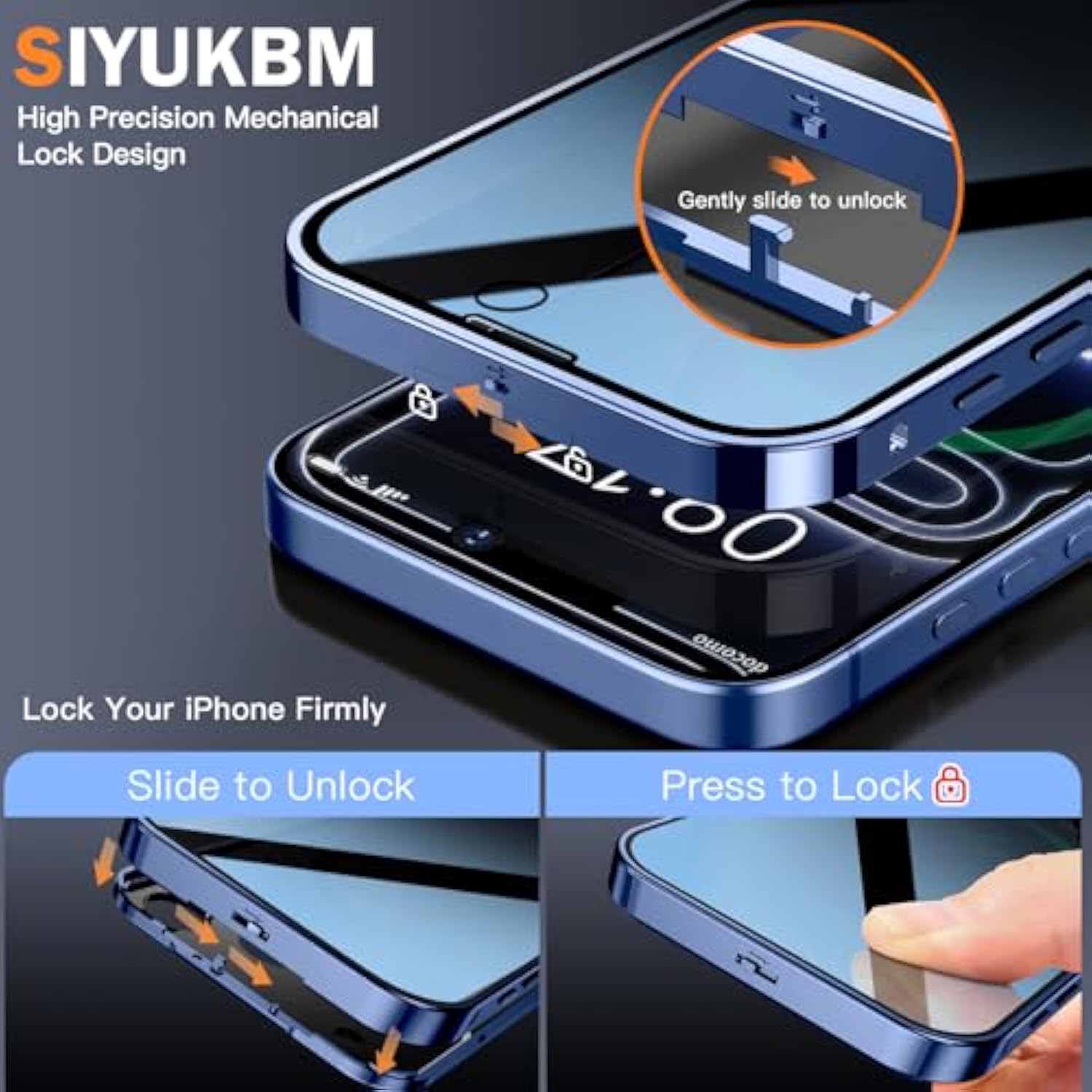 [Full Camera Protection& Mechanical Lock]Magnetic Privacy Case For Iphone 17 Pro Max[Compatible With Magsafe] [Cd Metal Ring]Full Body Shockproof Metal Bumper, 9H Anti Peeping Glass Cover-Blue