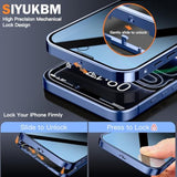 [Full Camera Protection& Mechanical Lock]Magnetic Privacy Case For Iphone 17 Pro Max[Compatible With Magsafe] [Cd Metal Ring]Full Body Shockproof Metal Bumper, 9H Anti Peeping Glass Cover-Blue
