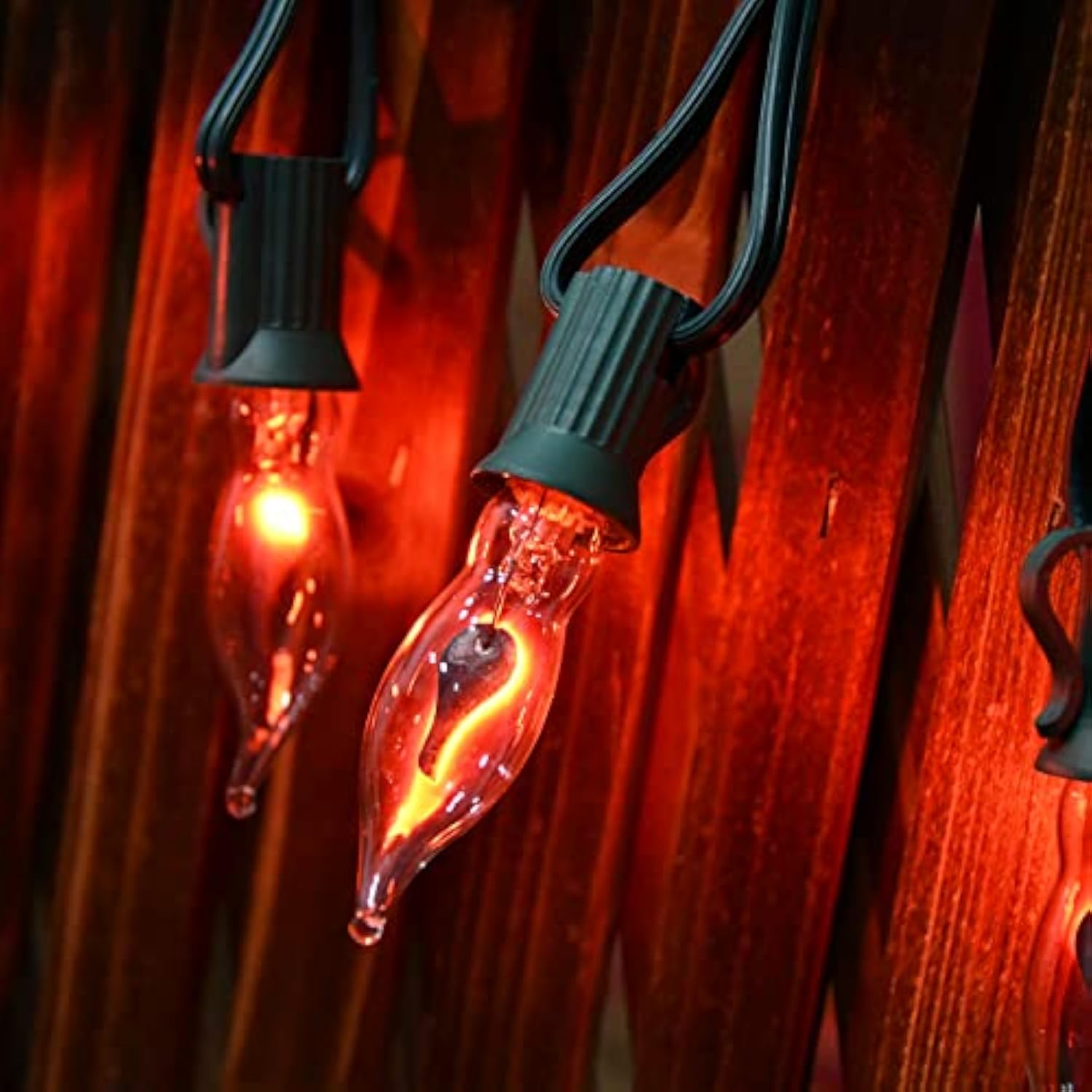 10Ft Flickering Flame String Lights With 10 C18 Flicker Amber Flame Lights Bulbs, E12 Candlestick Base Christmas String