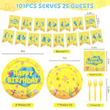 Yellow Cartoon Party Supplies Serves 25 - Plates And Napkins Tableware Set With Cups Banner Forks Disposable Dinnerware For Under The Sea Ocean Baby Shower Party Decorations