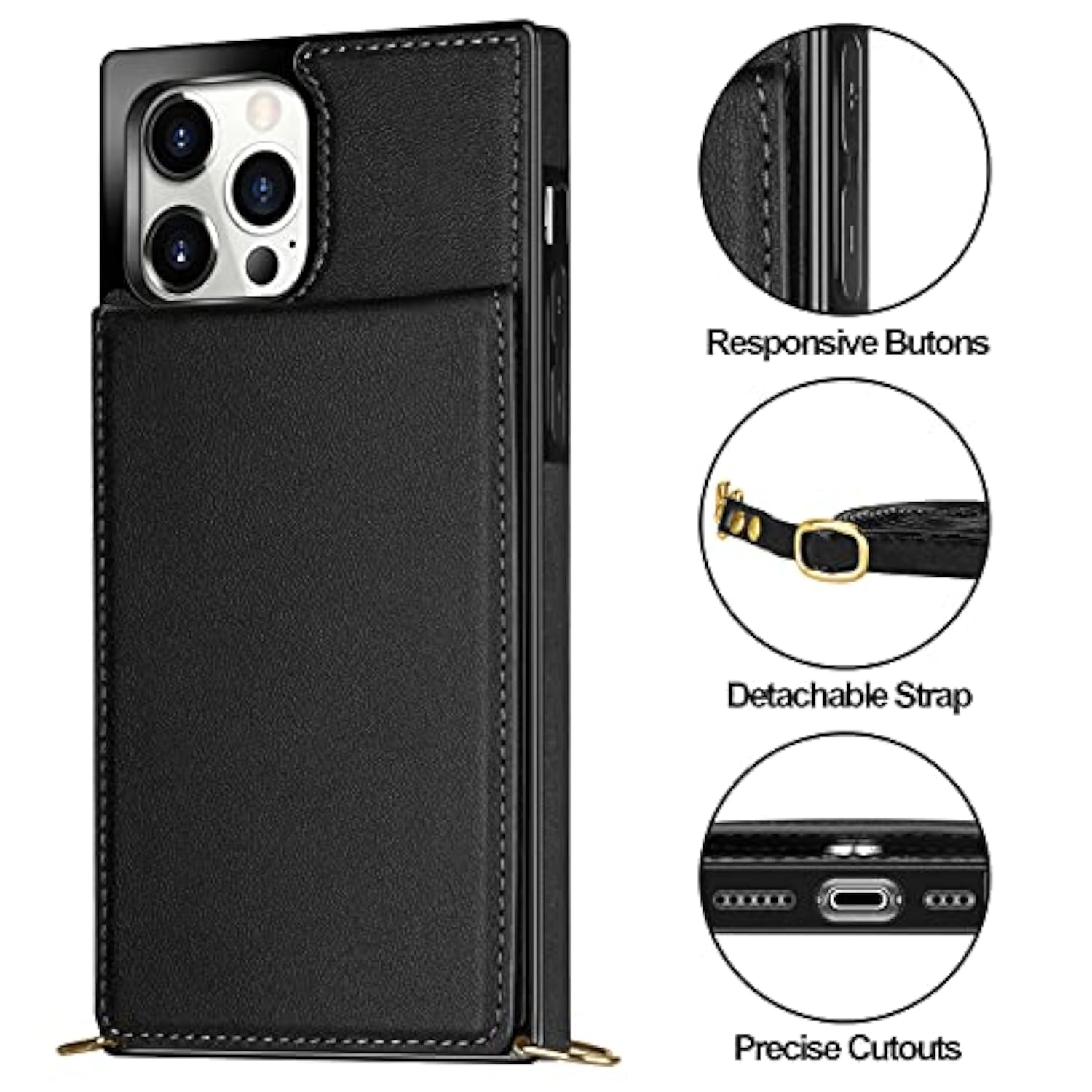 For Iphone 14 Pro Case Wallet Card Holder Leather Pu Flip Cover Folio Lanyard Crossbody Strap Women Girl Magnetic Clasp Kickstand Heavy Duty Protective Cover For Iphone 14 Pro Black