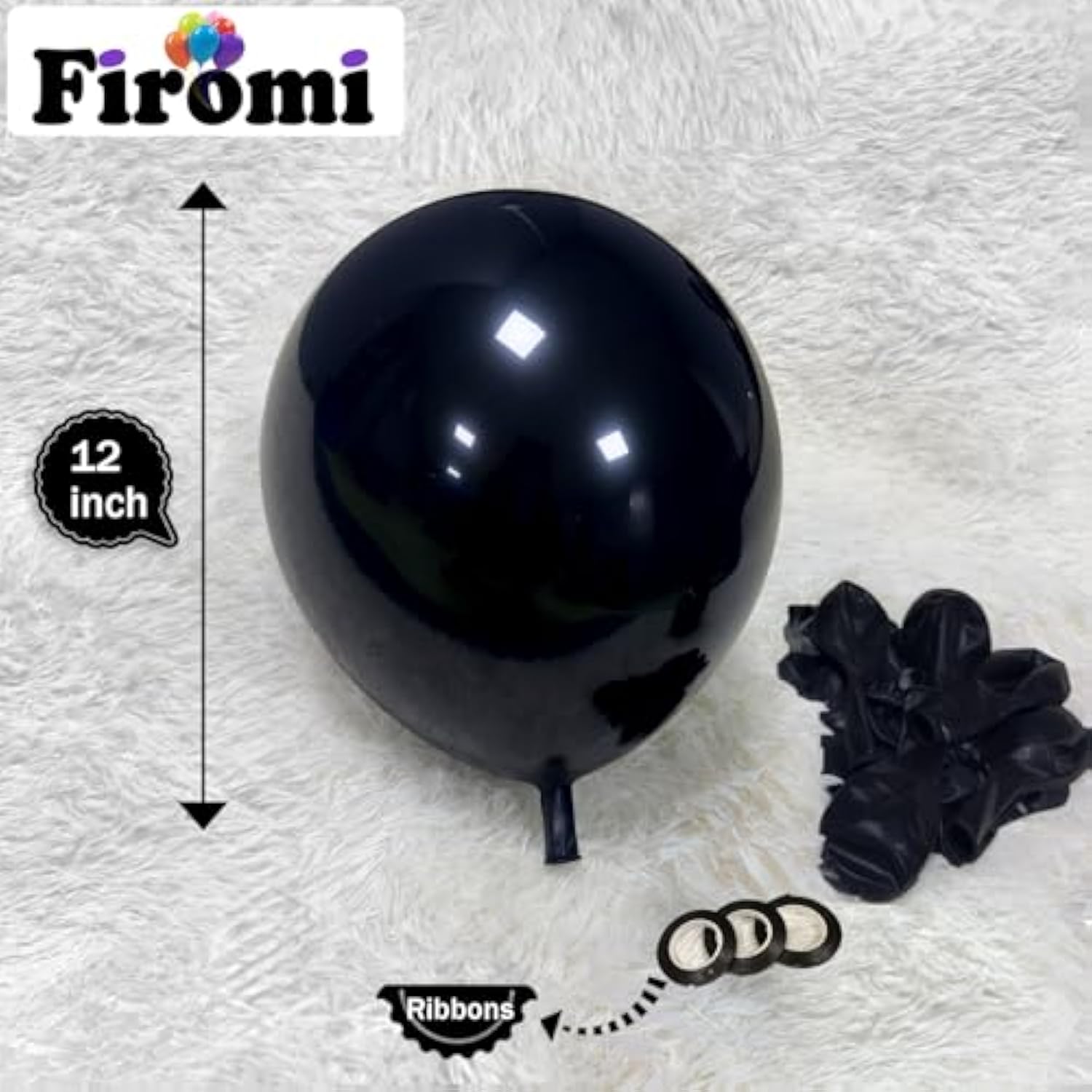 100 Pack 12 Inch Black Metallic Latex Balloons Thick Helium Party Balloons with Ribbons